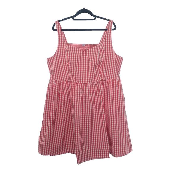 NWT Old Navy Gingham Sweatheart Neck Smocked Mini Dress Sz 2X Red Cottage Barn - Picture 1 of 11